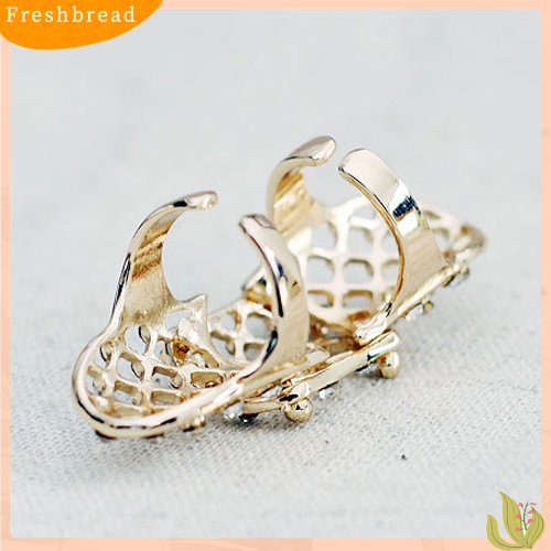 &lt; Freshbread &gt; Wanita Punk Berlian Imitasi Berongga Panjang Mesh Terbuka Knuckle Setengah Jari Perisai Cincin