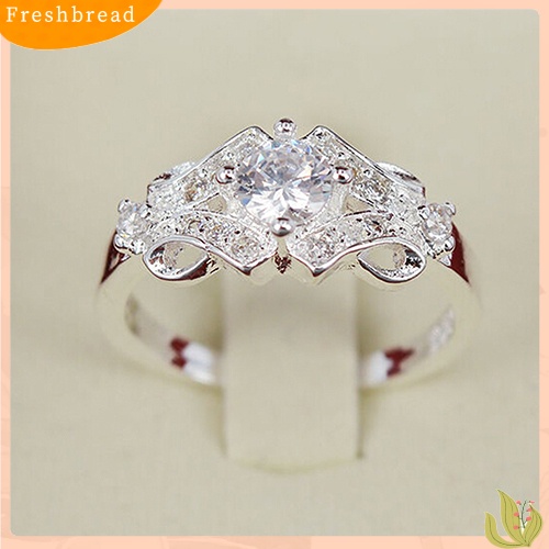 &lt; Freshbread &gt; Fashion Wanita Perak Berlapis Berlian Imitasi Kristal Cincin Pesta Pernikahan US Size 6-9