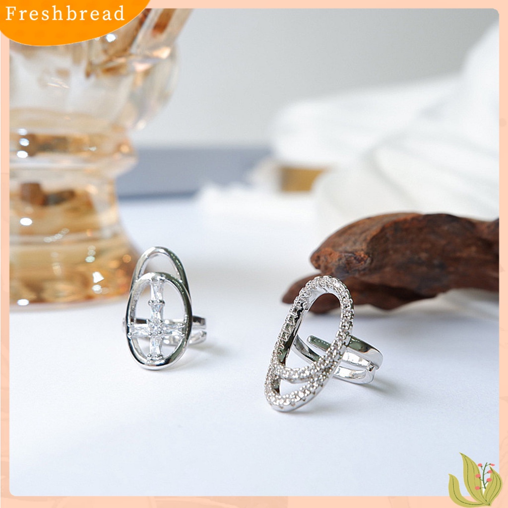 &lt; Freshbread &gt; Wanita Perempuan Logam Berongga Keren Mengkilap Cubic Zirconia Hias Ujung Jari Cincin Kuku