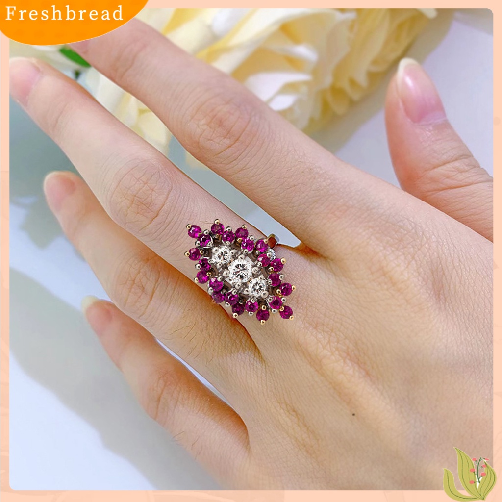 &lt; Freshbread &gt; Wanita Cincin Bentuk Bunga Berlian Imitasi Wanita Cubic Zirconia Floral Ring Perhiasan Hadiah