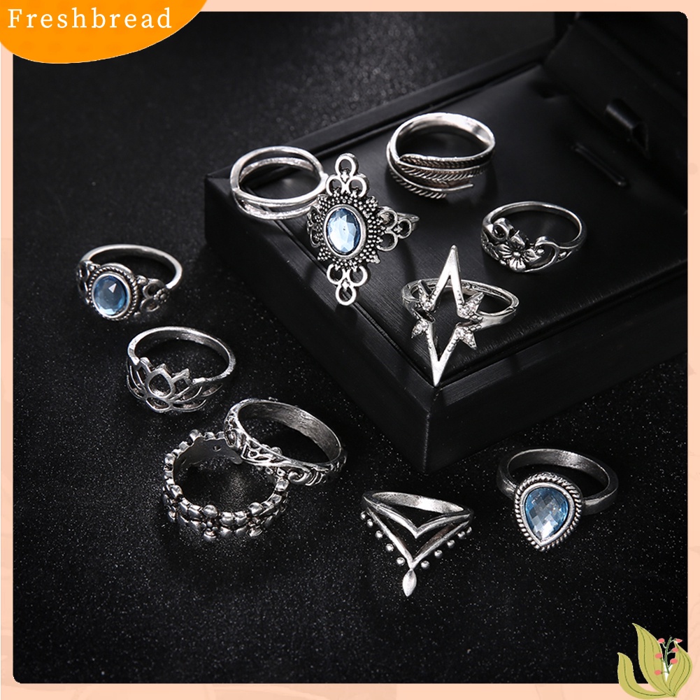 &lt; Freshbread &gt; 11 Pcs Wanita Retro Berongga Berlian Imitasi Knuckle Midi Ujung Jari Susun Cincin Bersama