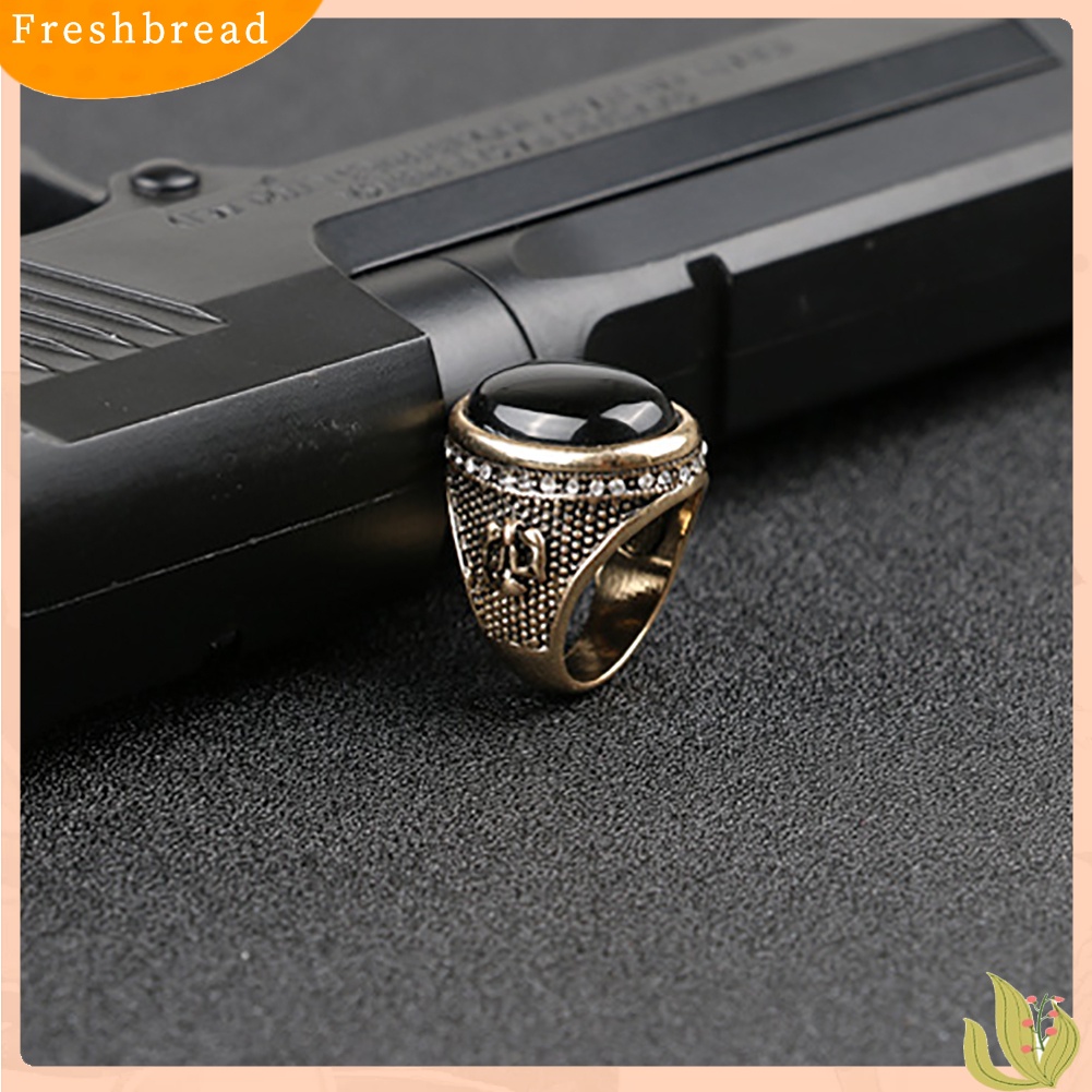 &lt; Freshbread &gt; Man Vintage Keren Besar Hitam Berlian Imitasi Bertatahkan Jari Cincin Perhiasan Hadiah Pesta