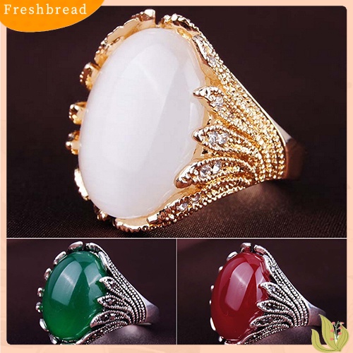 &lt; Freshbread &gt; Pria Wanita Berlapis Emas Berlian Imitasi Opal Vintage Finger Stone Ring Anti-Silver