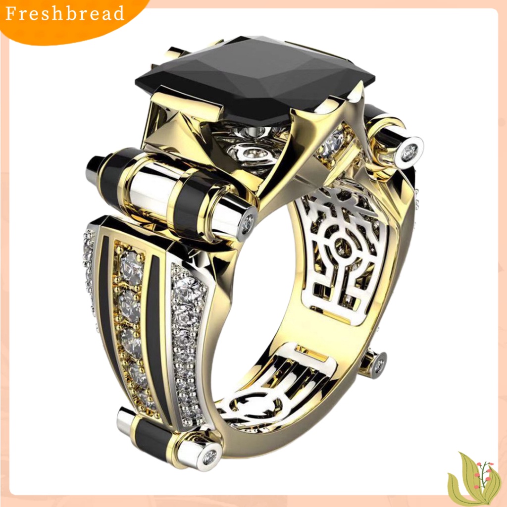 &lt; Freshbread &gt; Wanita Cincin Faux Square Crystal Two-tone Vintage Keren Punk Hadiah Berongga Bling Cubic Zirconia Ladies Finger Ring Untuk Pesta