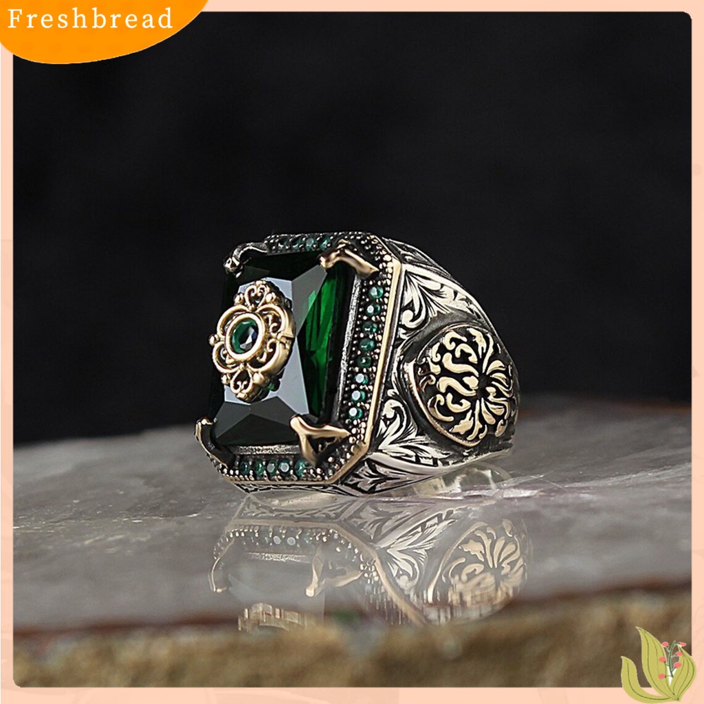 < Freshbread > Pria Cincin Royal Stainless Bentuk Geometris Ringan Besar Gaya Vintage Unisex Cubic Zirconia Pita Lebar Wanita Circlet Perhiasan