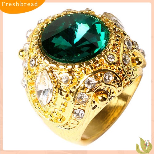 &lt; Freshbread &gt; Pria Vintage Mewah Mahkota Resin Besar Perhiasan Cincin Alloy Lapis Emas Ukuran 7-10