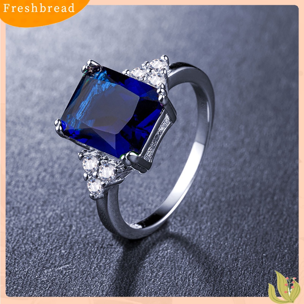 &lt; Freshbread &gt; Fashion Square Cut Cubic Zirconia Berlian Imitasi Cincin Pengantin Pertunangan Perhiasan Hadiah