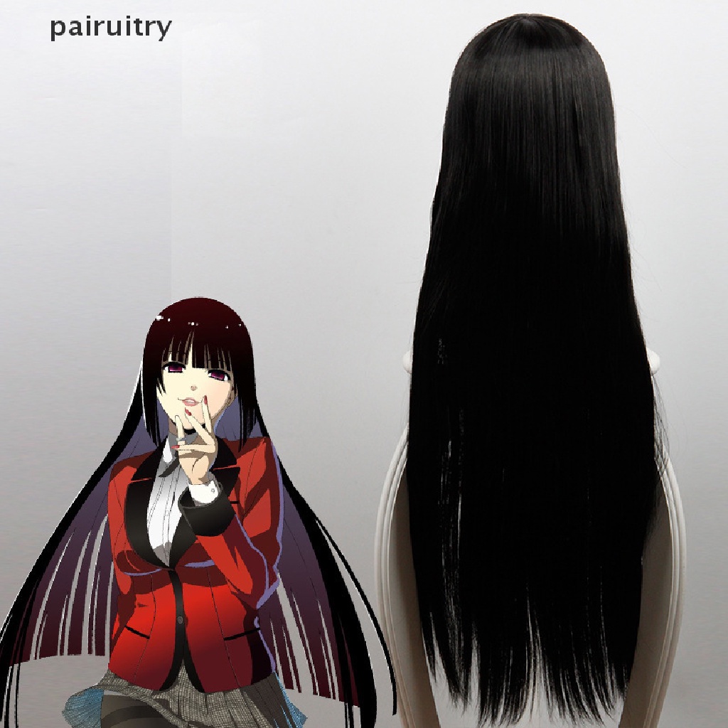 Prt Anime Karakter Kartun Jabami Yumeko Hitam Wig Lurus Panjang Cosplay Pesta PRT
