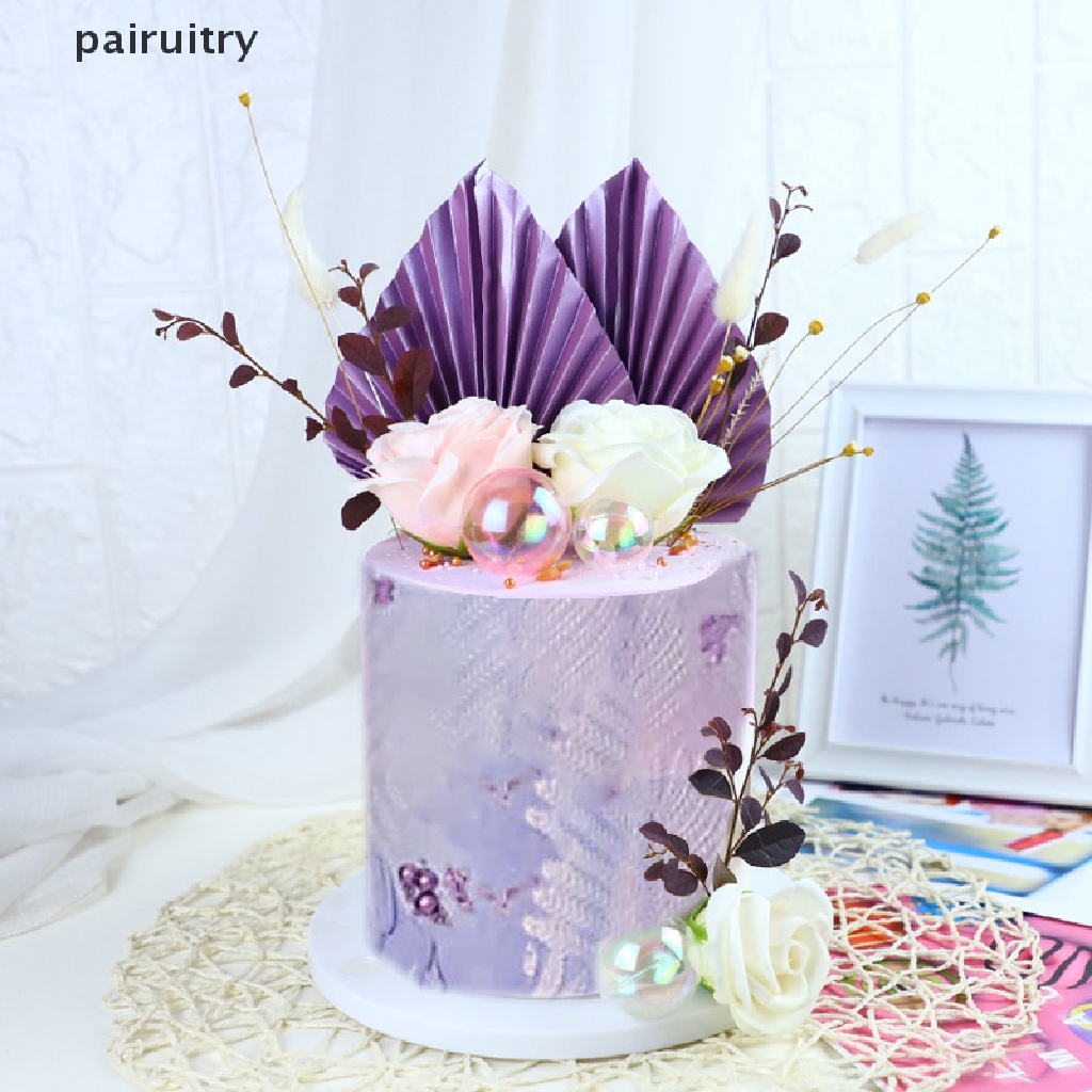 Prt 2pcs Paper Fan Cake Topper Gold Palm Leaf Dekorasi Pesta Ulang Tahun Kue Insert PRT