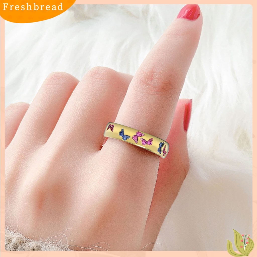 &lt; Freshbread &gt; Cincin Wanita Mengkilap Motif Kupu-Kupu Stainless Indah Warna Campur Lady Finger Ring Untuk Pernikahan