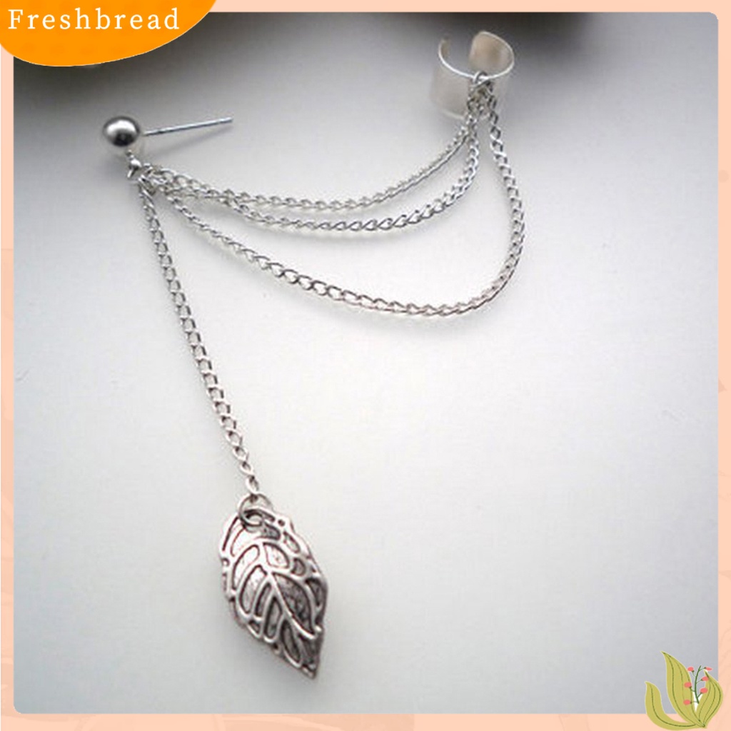 &lt; Freshbread &gt; Anting Fashion Rantai Logam Bentuk Daun Anting Menjuntai Perempuan