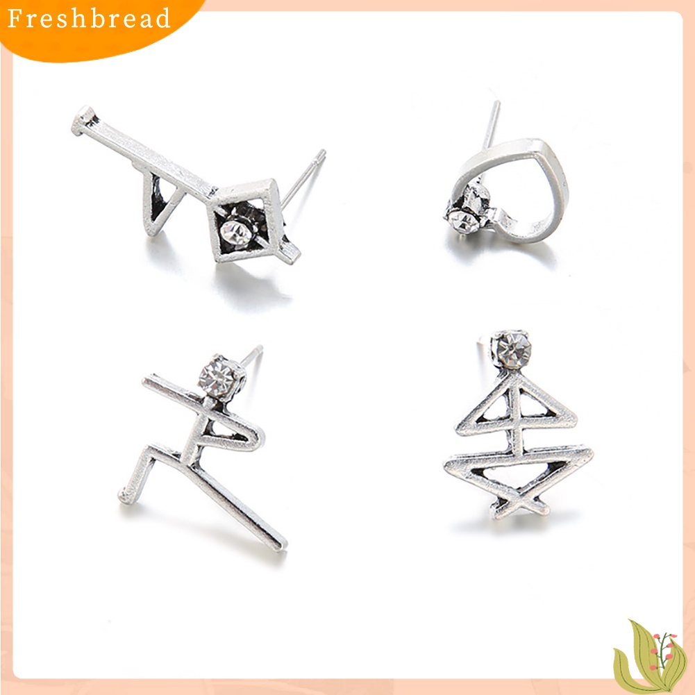 &lt; Freshbread &gt; 4Pcs/Set Vintage Manusia Figure Berlian Imitasi Telinga Studs Wanita Anting Perhiasan Hadiah