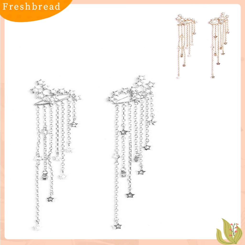 &lt; Freshbread &gt; 1pasang Jaket Anting Wanita Bintang Bersinar Menarik Cantik Rantai Panjang Rumbai Anting Gantung Belakang Untuk Pesta