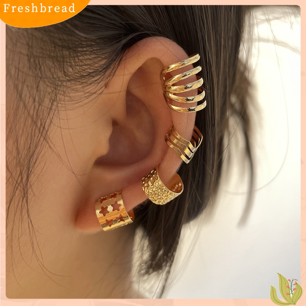 &lt; Freshbread &gt; 1set Anting Hoop Keren Bulat Gaya Hip-hop Non Tindik Telinga Lady Ear Clip Untuk Pakaian Sehari-Hari