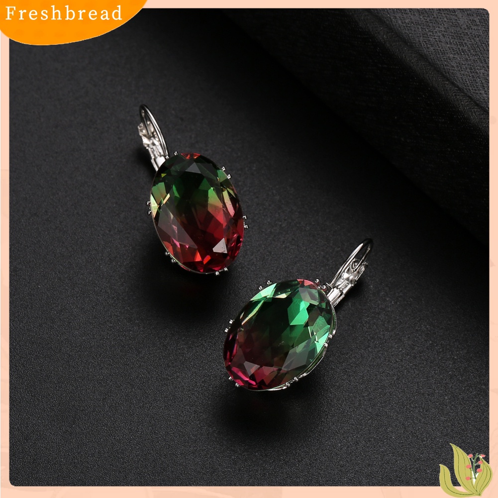 &lt; Freshbread &gt; Fashion Wanita Oval Cubic Zirconia Hias Menjuntai Leverback Earrings Perhiasan Hadiah