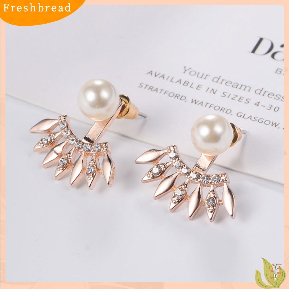 &lt; Freshbread &gt; Wanita Anting Perhiasan Pesta Mutiara Imitasi Berlian Imitasi Manis Telinga Jaket Studs Hadiah