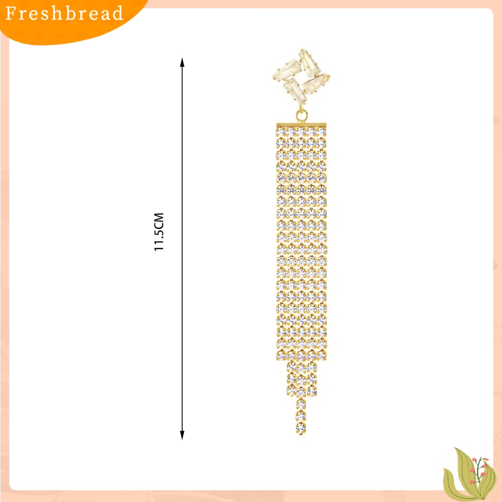 &lt; Freshbread &gt; 1pasang Anting Panjang Geometris Elegan Berlebihan Rantai Panjang Temperamen Bertatahkan Berlian Imitasi Anting Rumbai Panjang Aksesoris Fashion