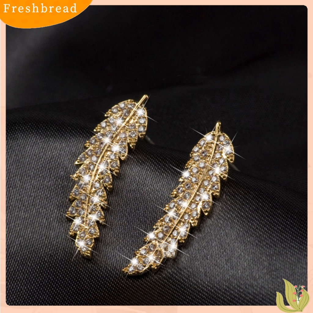 &lt; Freshbread &gt; Wanita Fashion Daun Berlian Imitasi Bertatahkan Telinga Stud Anting Hadiah Perhiasan Romantis