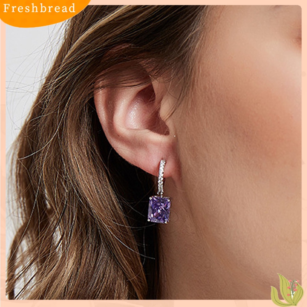 &lt; Freshbread &gt; 1pasang Anting Menjuntai Geometris Persegi Perhiasan Tahan Lama Kilau Cerah Anting Hoop Untuk Pakaian Sehari-Hari