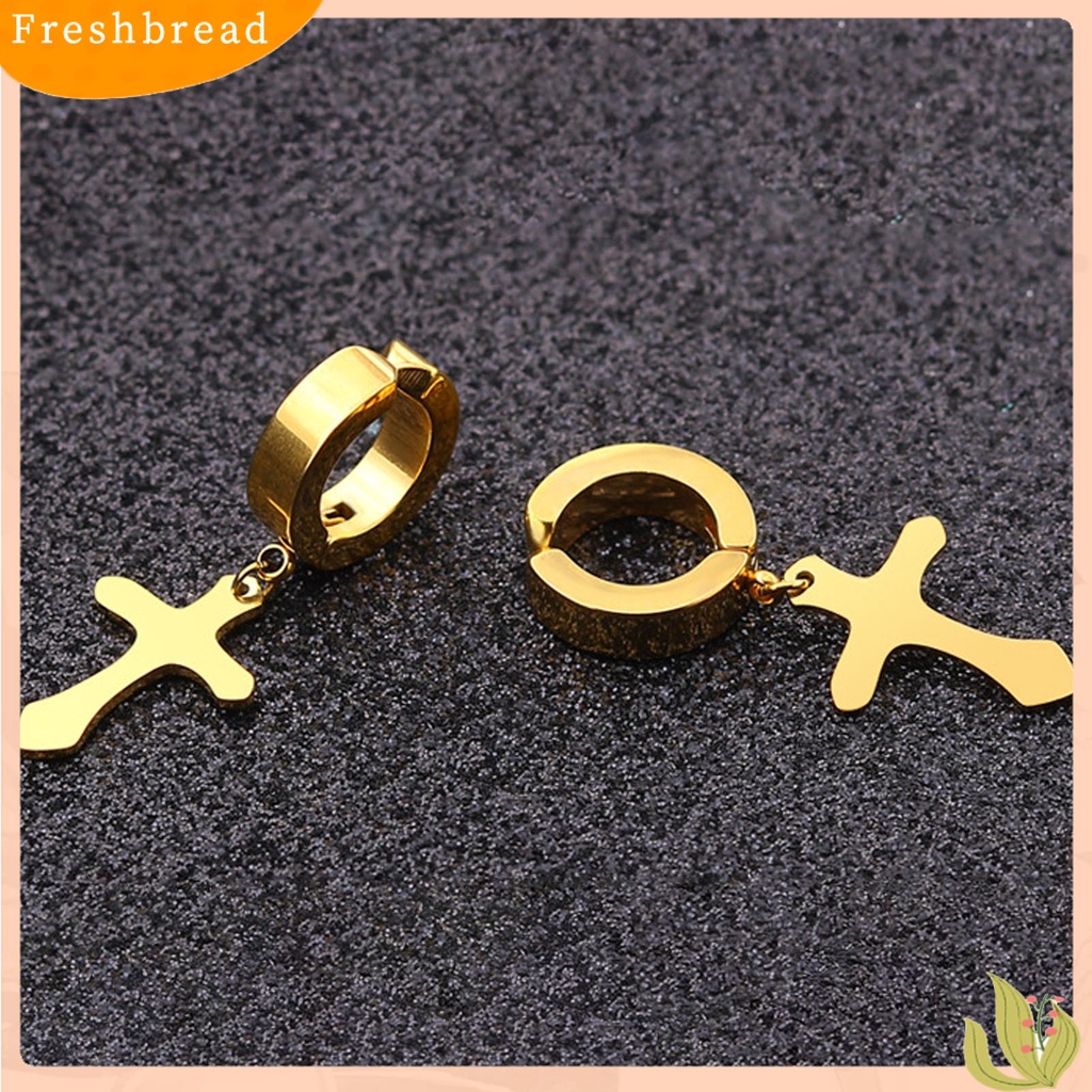 &lt; Freshbread &gt; 1pasang Unisex Menjuntai Anting Cross Hip Hop Perhiasan Simple Bright Luster Hoop Earrings Untuk Pakaian Sehari-Hari