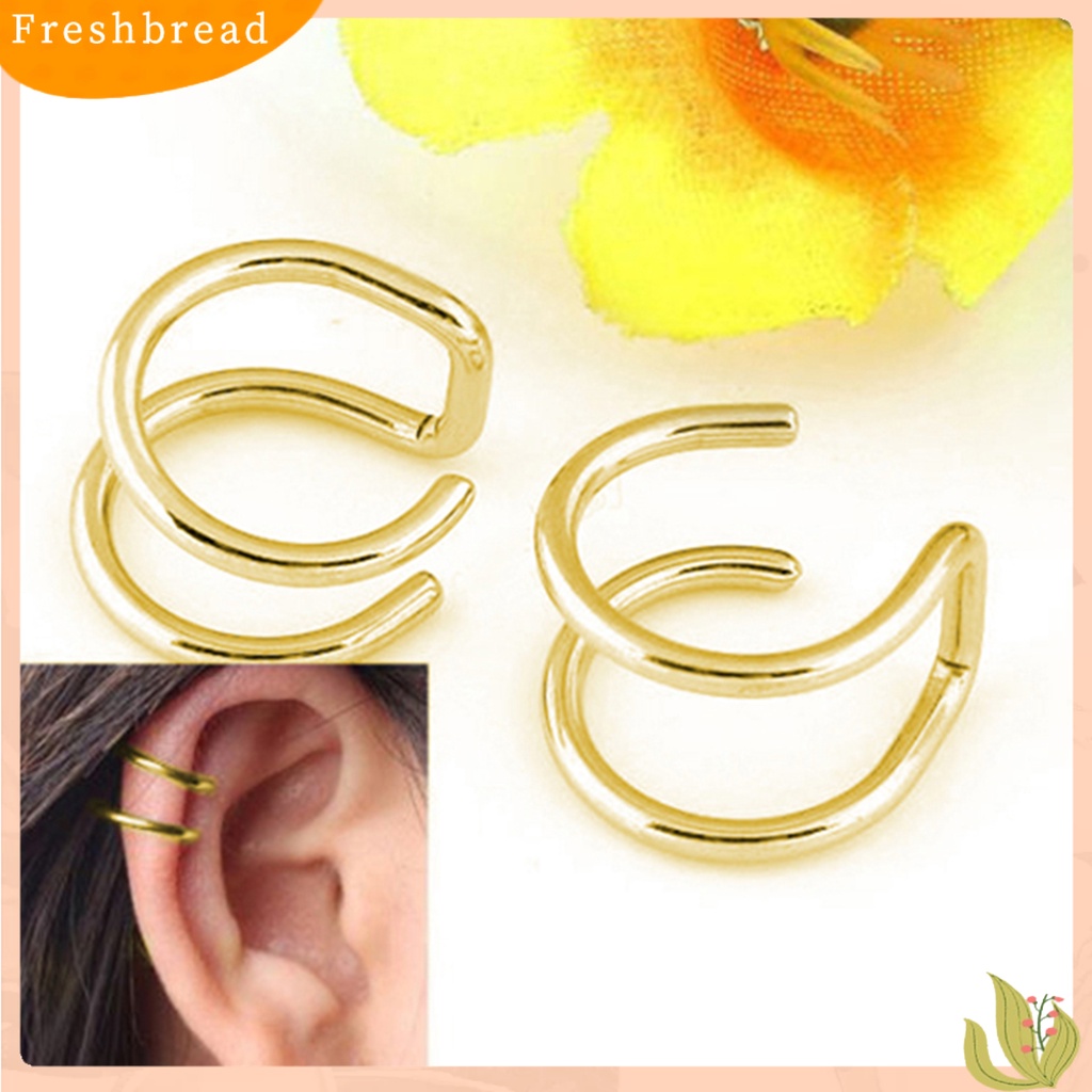 &lt; Freshbread &gt; Ear Clip Cuff Keren Non Piercing Anting Tulang Rawan Palsu Stainless Steel 2baris Untuk Bar