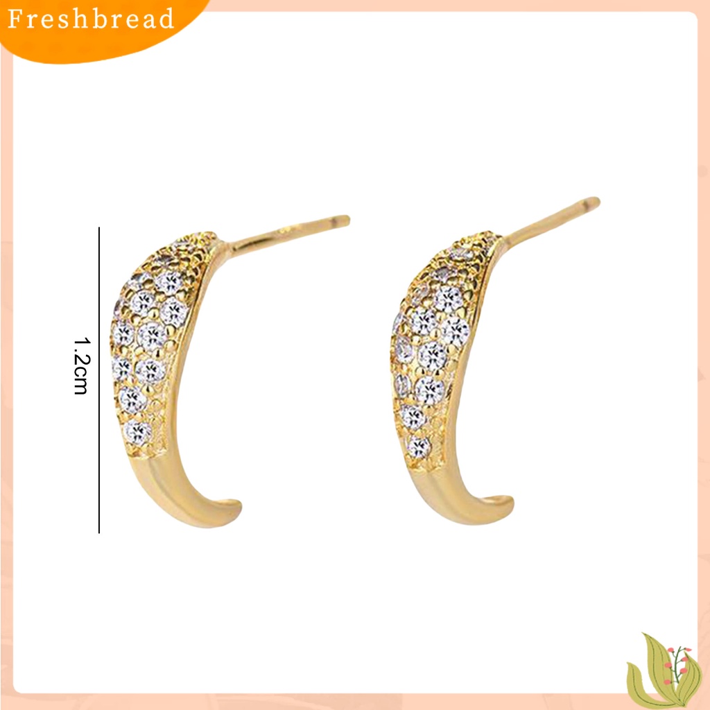 &lt; Freshbread &gt; 1pasang Ear Studs Super Shiny Full Rhinestones Sparkling Geometric Electroplating Hias Hadiah Wanita Crescent Moon Stud Earrings Perhiasan Untuk Pacaran