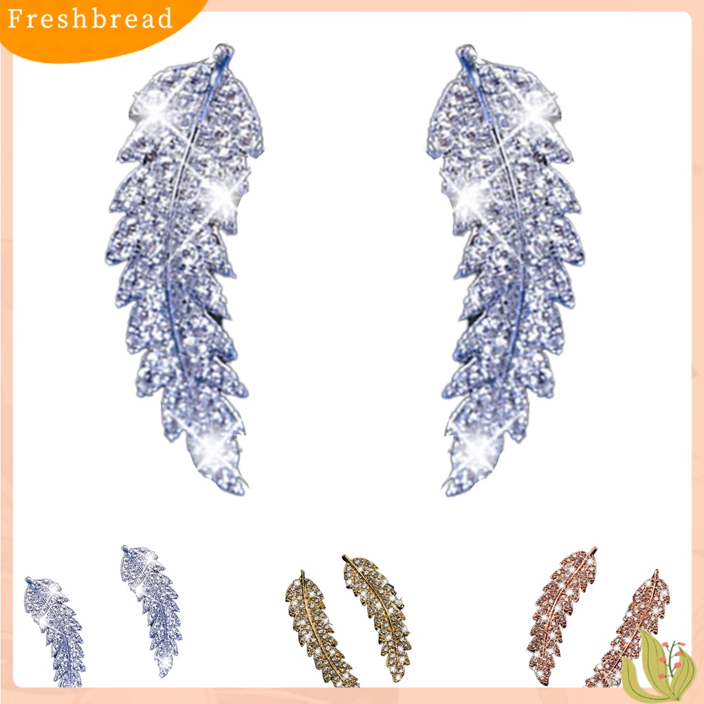 &lt; Freshbread &gt; 1pasang Anting Wanita Daun Berlian Imitasi Perhiasan Electroplating Sparkling Stud Earrings Untuk Pernikahan