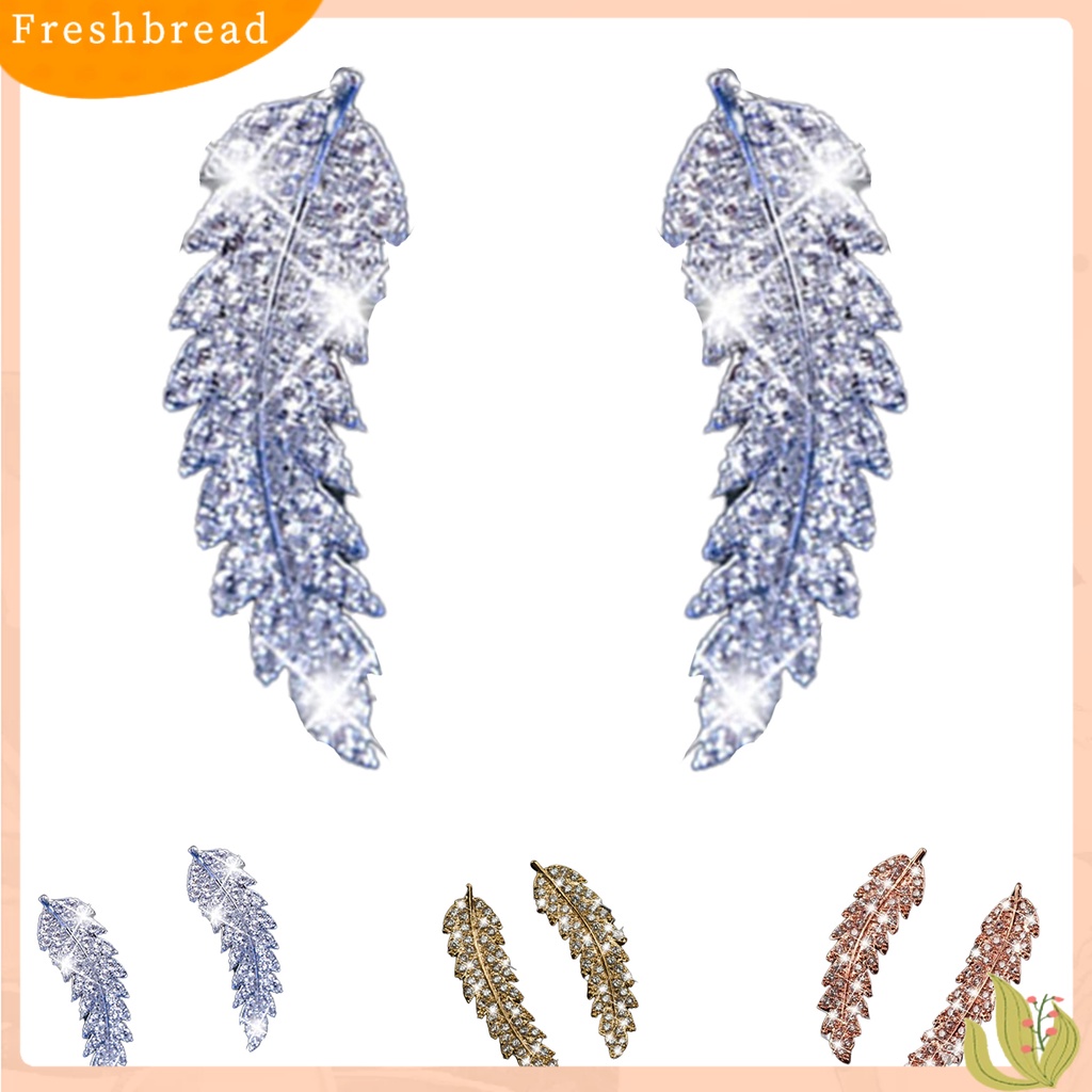 &lt; Freshbread &gt; 1pasang Anting Wanita Daun Berlian Imitasi Perhiasan Electroplating Sparkling Stud Earrings Untuk Pernikahan