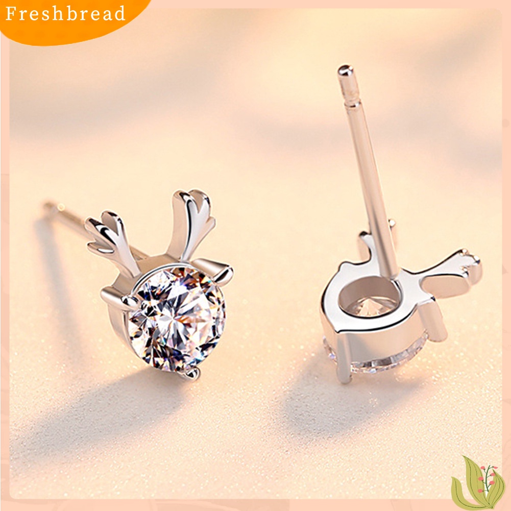 &lt; Freshbread &gt; Cute Elk Deer Berlian Imitasi Bertatahkan Telinga Studs Wanita Perhiasan Pesta Anting Natal