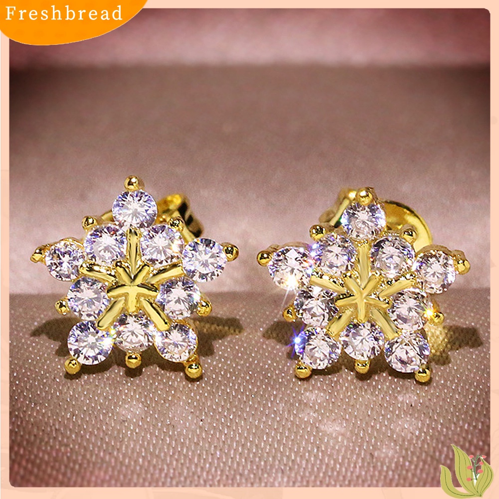 &lt; Freshbread &gt; Fashion Wanita Berlian Imitasi Penuh Bertatahkan Snowflake Ear Stud Earrings Perhiasan Hadiah