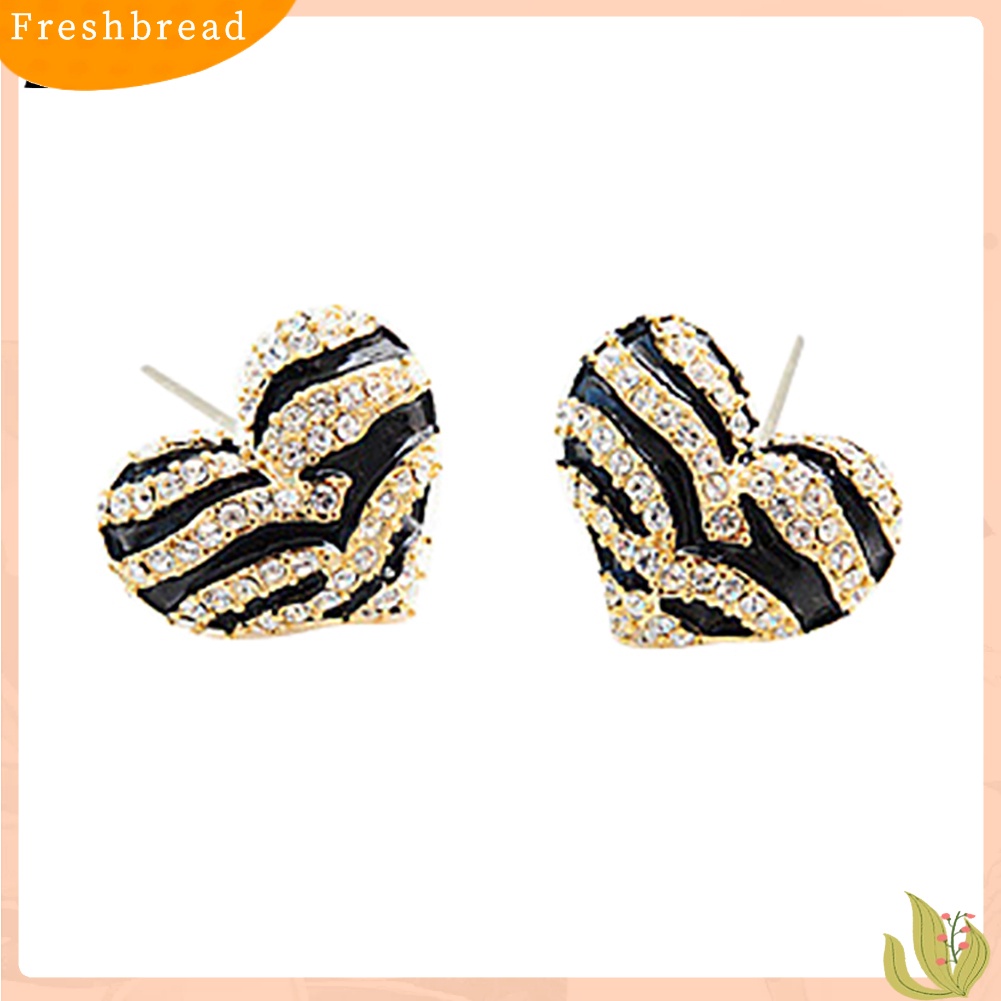 &lt; Freshbread &gt; Fashion Wanita Zebra Kristal Berlian Imitasi Bentuk Hati Ear Stud Earrings Jewelry