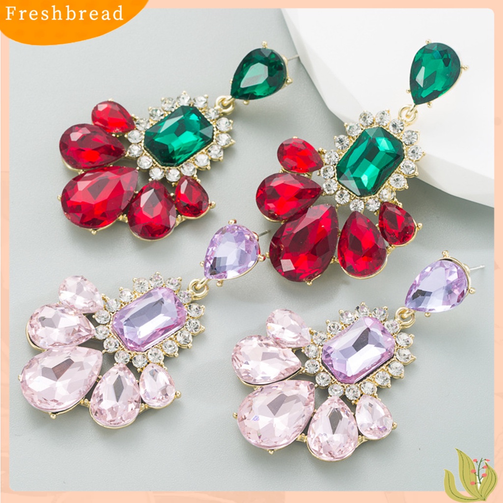 &lt; Freshbread &gt; 1pasang Anting Warna-Warni Berlian Imitasi Berwarna Eye-catching Semua Pertandingan Mengkilap Elegan Sehari-Hari Memakai Vintage Aksesori Menjuntai Tahan Lama Untuk Pesta