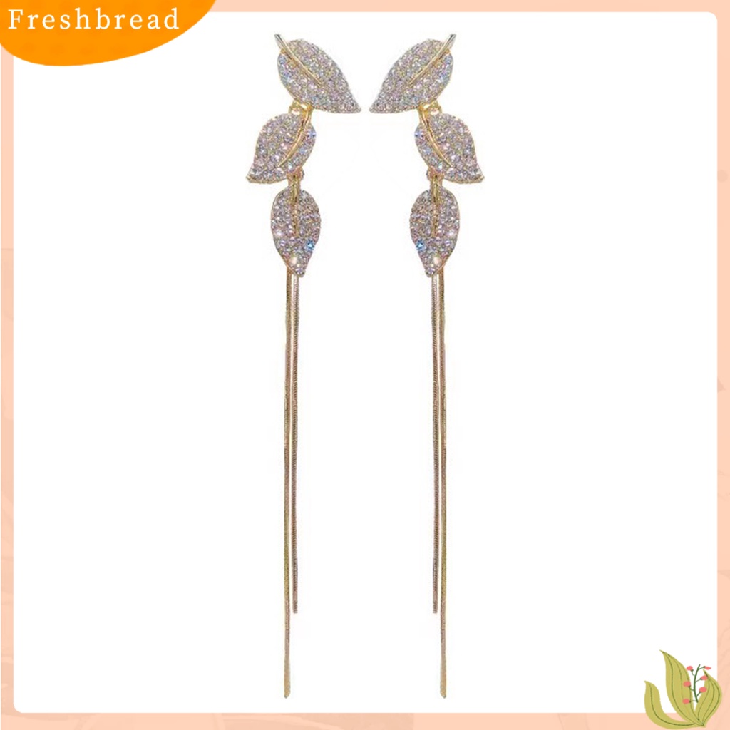 &lt; Freshbread &gt; 1pasang Anting Wanita Asimetris Mewah Mengkilap Bentuk Daun Rumbai Panjang Wanita Linear Earrings Prom Earrings