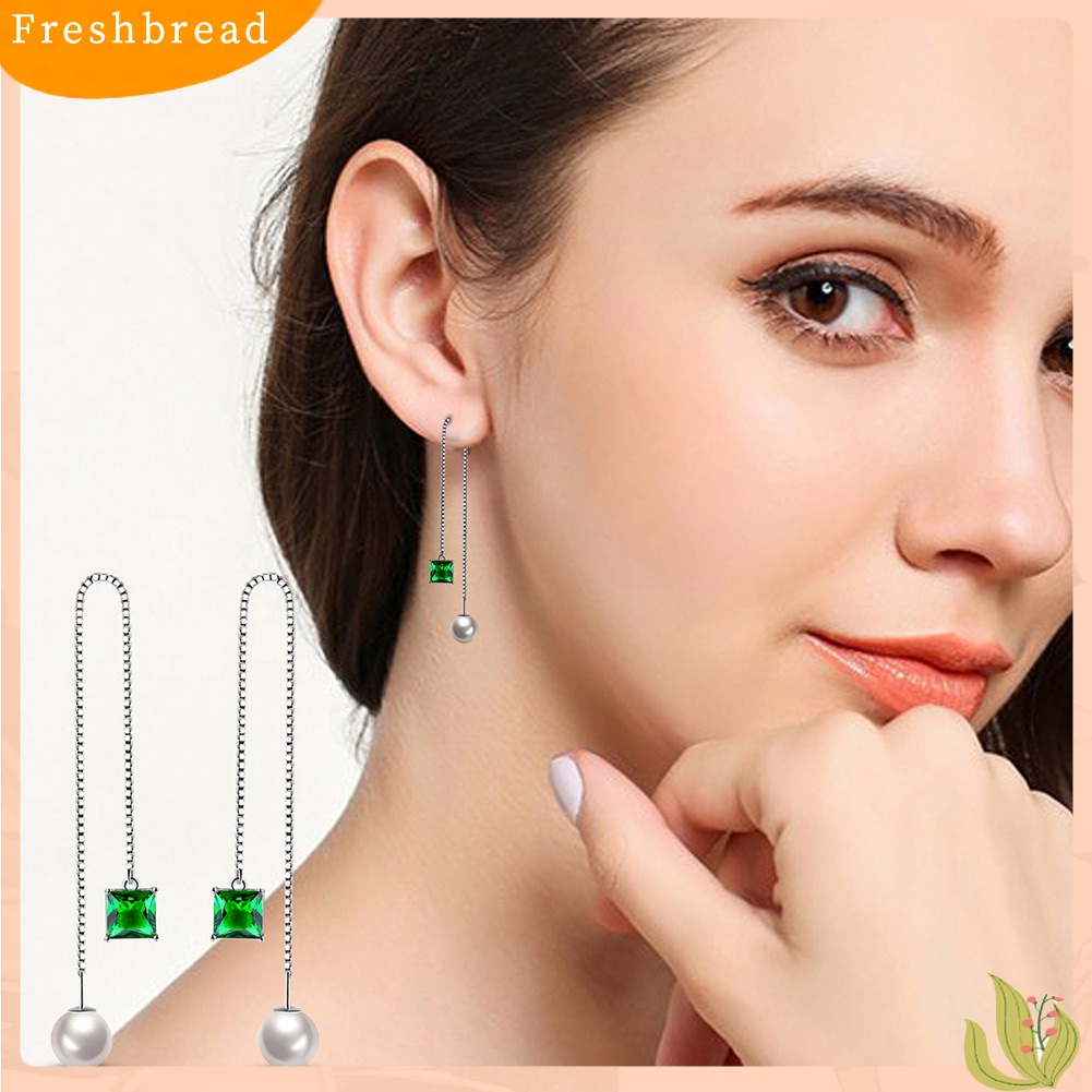 &lt; Freshbread &gt; Wanita Perak Berlapis Tipis Rantai String Menjuntai Garis Panjang Liner Threader Earrings