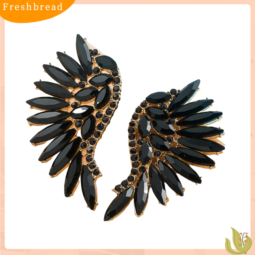 &lt; Freshbread &gt; 1pasang Ear Studs Shining Eropa Dan Amerika Berlebihan Berbentuk Kipas Berlian Imitasi Hias Warna-Warni Retro Stereo Sayap Malaikat Stud Earrings Aksesoris Kostum