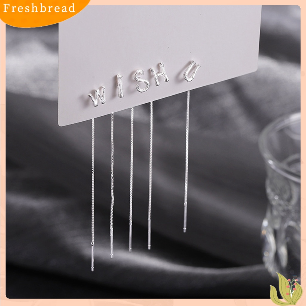 &lt; Freshbread &gt; 1Pc Anting Menjuntai Warna Silver 26huruf Inggris Panjang Rumbai Garis Rantai Gaya Elegan Dekorasi Telinga Perhiasan Tembaga Wanita Anting Menjuntai