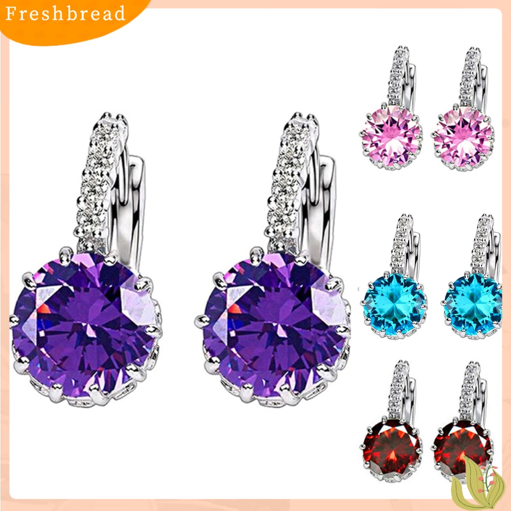 &lt; Freshbread &gt; Wanita Bulat Cubic Zirconia Hias Stud Anting Pernikahan Pertunangan Perhiasan Hadiah