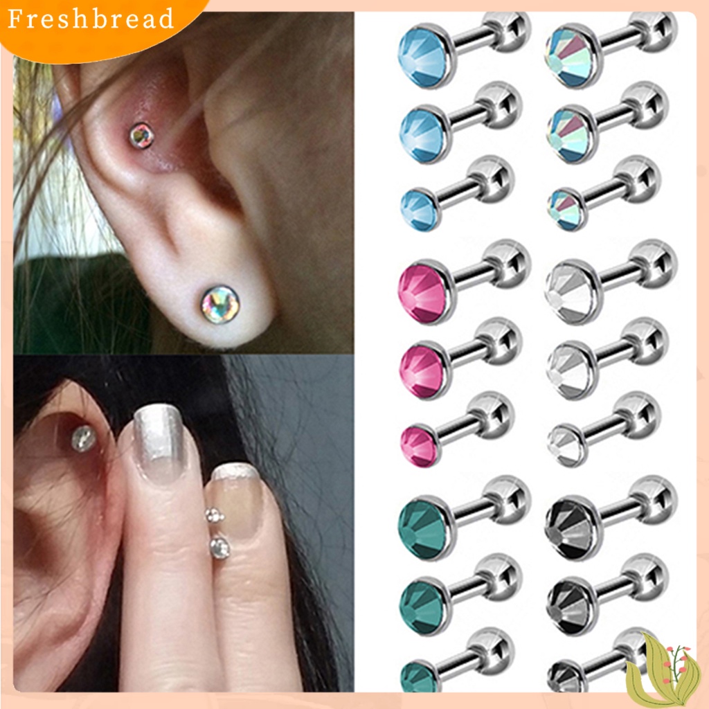 &lt; Freshbread &gt; 3Pcs/Set Wanita Fashion Anting Giwang Telinga Berlian Imitasi Bulat Stainless Steel Untuk Pesta