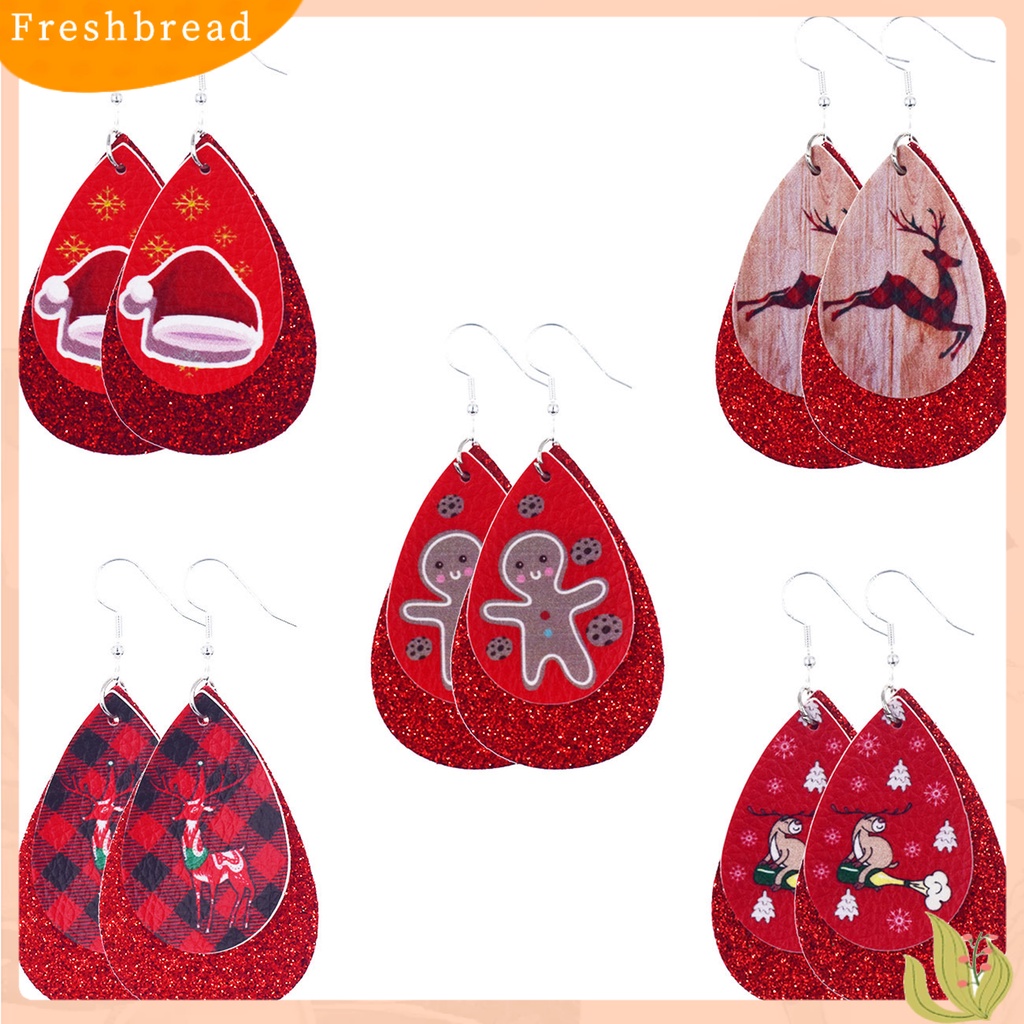 &lt; Freshbread &gt; Wanita Santa Claus/Snowman/Elk Kulit Imitasi Natal Drop Hook Anting Hadiah