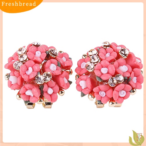 &lt; Freshbread &gt; Wanita Gadis Pengantin Pernikahan Perhiasan Bunga Mempesona Berlian Imitasi Klip Stud Earrings