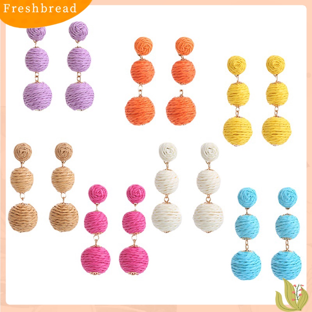 &lt; Freshbread &gt; 1pasang Drop Earrings Gaya Retro Friendly Untuk Kulit All-Match Warna Hidup Rotan Wanita Unik Warna-Warni Bulat Menjuntai Anting-Anting Hadiah Ulang Tahun