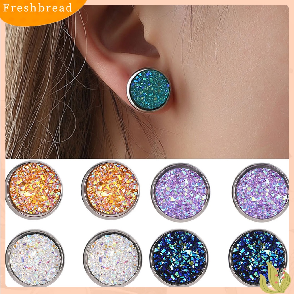 < Freshbread > 1pasang Ear Stud Hias Stud Telinga Berlian Imitasi Bentuk Bulat Stainless Warna-Warni Untuk Hadiah