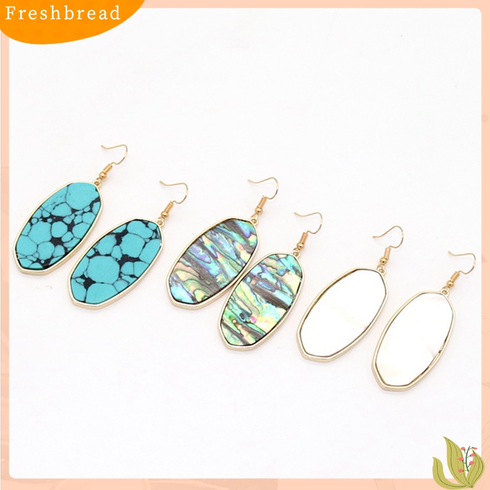 &lt; Freshbread &gt; Fashion Wanita Abalone Shell Leopard Oval Menjuntai Drop Hook Anting Perhiasan Hadiah