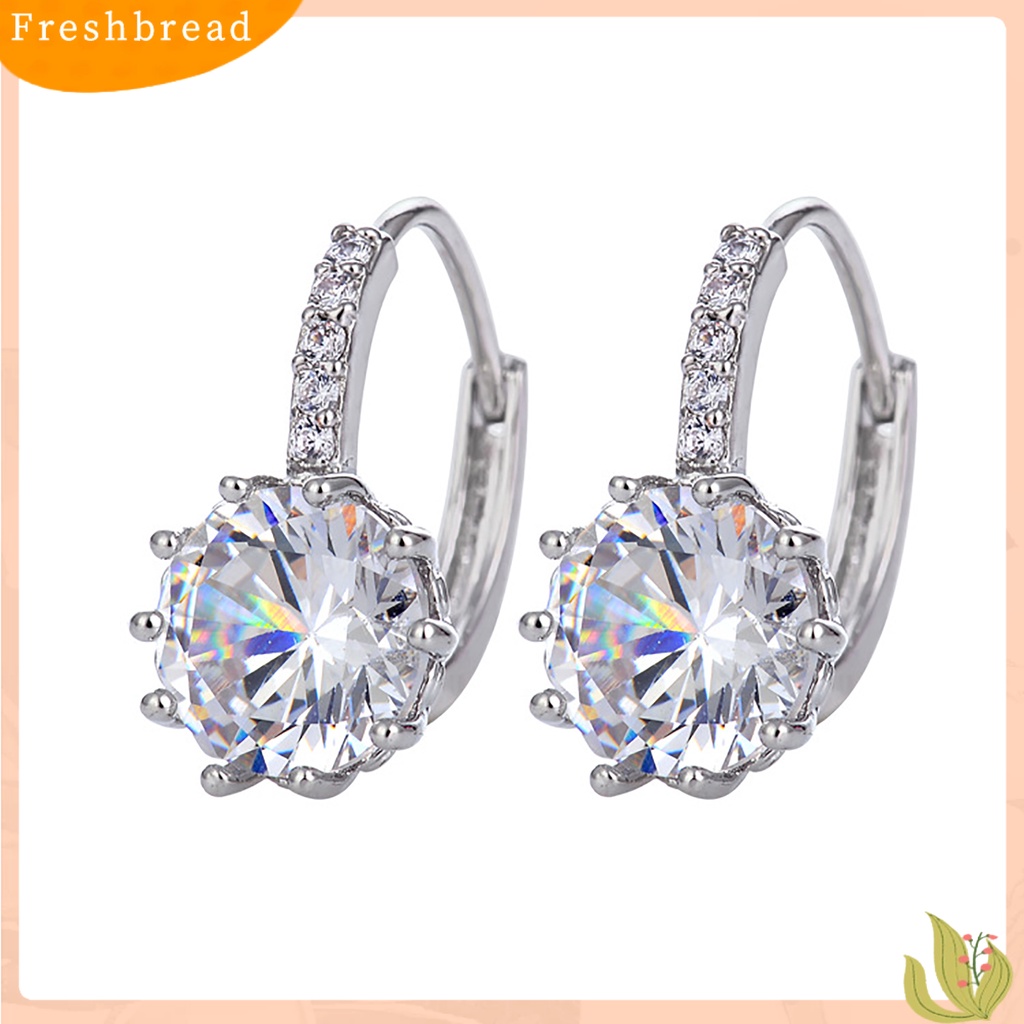 &lt; Freshbread &gt; 1pasang Zirconia Cubic Shining Women Earrings Metal Kecil Bulat Telinga Tetes Perhiasan Aksesoris