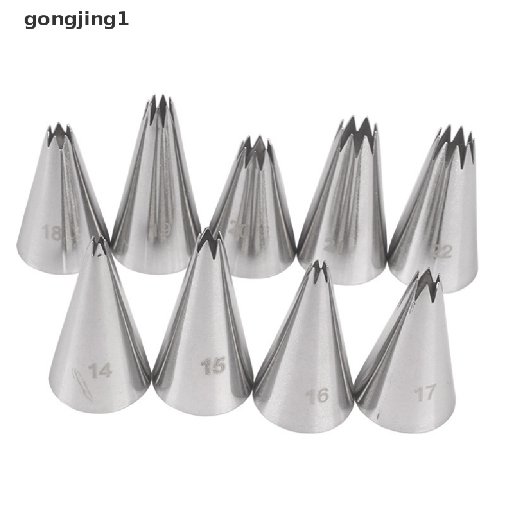 Ggg 9pcs Open Star Cream Piping Nozzle Dekorag Kue Set Metal Pastry Bag Tips ID