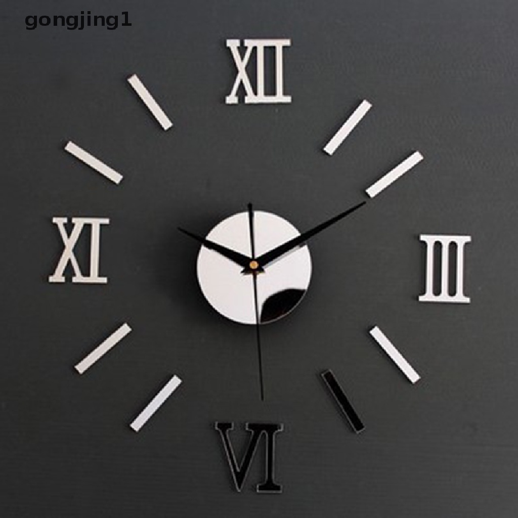 Ggg 1pc 3D DIY Wall Clock Sticker Angka Romawi Frameless Besar Akrilik Mirror ID