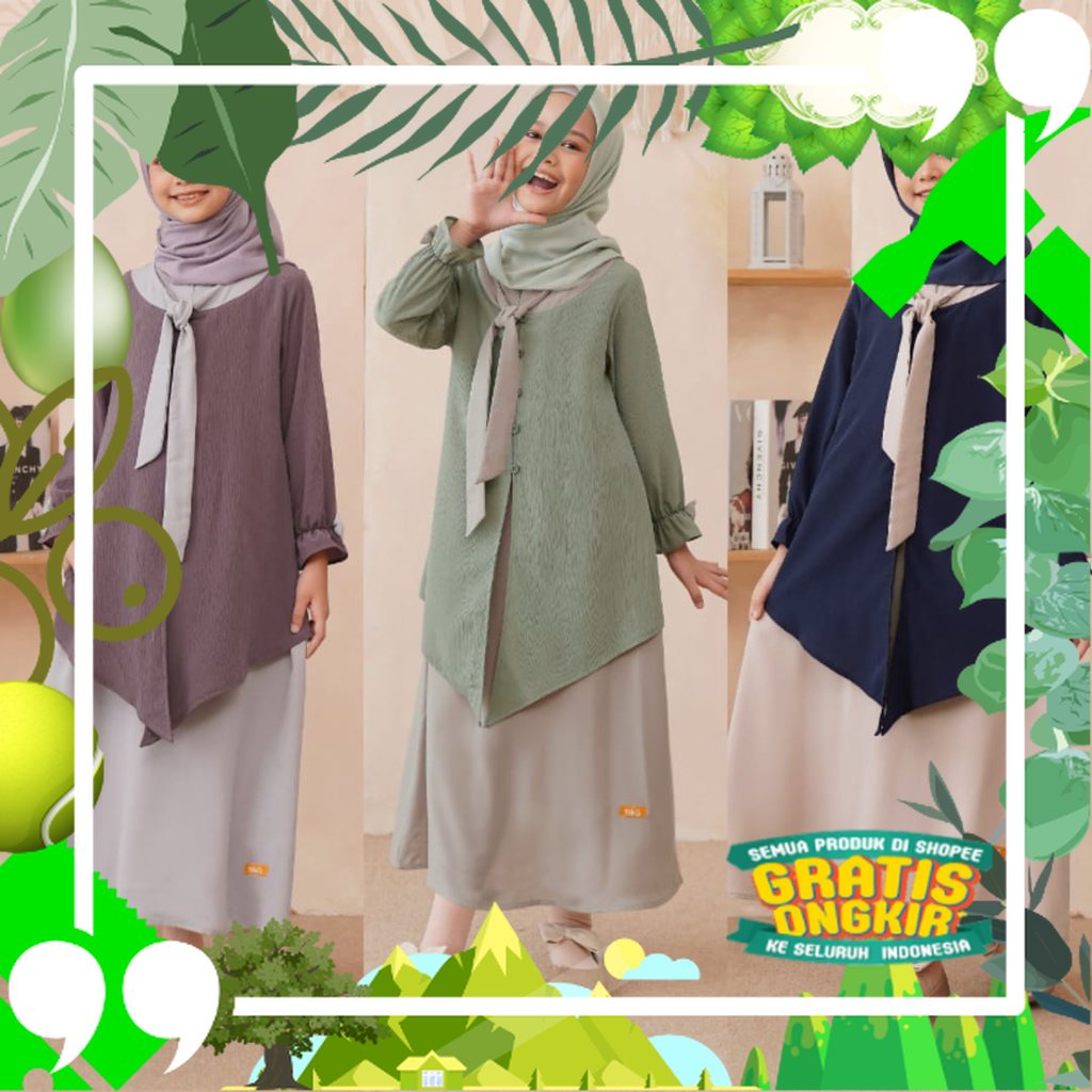 GAMIS GIRL NGCA 09 SAGE GREEN NAVY PURPLE BY NIBRAS BAHAN YORYU MIX CAERA BAJU BUSANA MUSLIM WANITA 