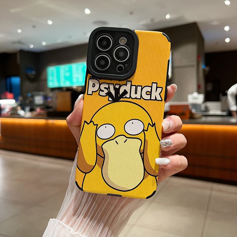 Cool Leather Soft Case iP iPhone 7 8 Plus SE 2020 X XR XS Max 11 12 13 14 Pro Max 14 Plus Phone Case Camera Protect Yellow psyduck Pokemon GO Men's Fashion