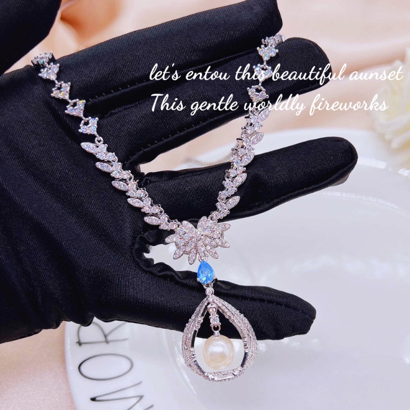 Goldkingdom Aksesoris Perhiasan Fashion Ready Stock Mutiara Set Rantai Briliant Semua Langit Bintang Selebriti Perjamuan Industri Berat Gaoding Perhiasan Kalung