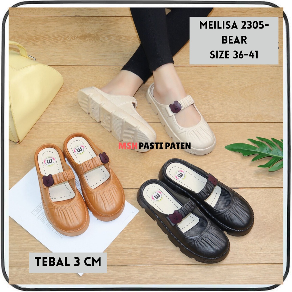 Meilisa 2305 Sandal Import Wanita Motif Bear Pita Polos Sendal Korea